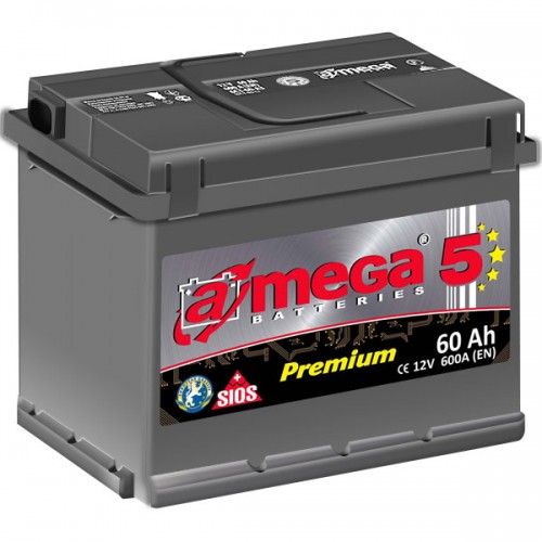 Аккумулятор автомобильный A-mega Premium 60Ah 600A (п.п.)